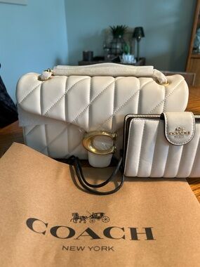 Coach Cream Quilted Shoulder Bag with Matching Wallet